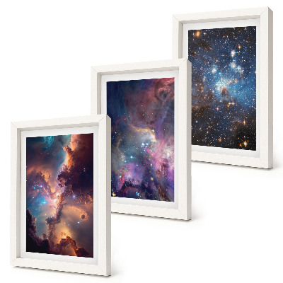 Lot de 3 tableaux Paysages spatiaux avec étoiles et nébuleuses