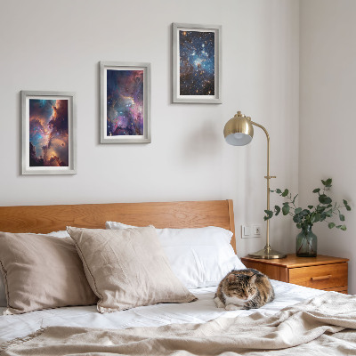 Lot de 3 tableaux Paysages spatiaux avec étoiles et nébuleuses