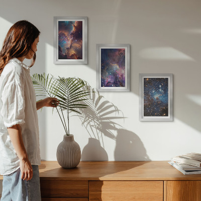 Lot de 3 tableaux Paysages spatiaux avec étoiles et nébuleuses