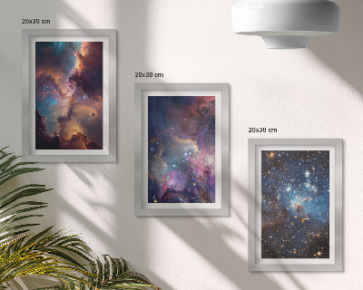 Lot de 3 tableaux Paysages spatiaux avec étoiles et nébuleuses