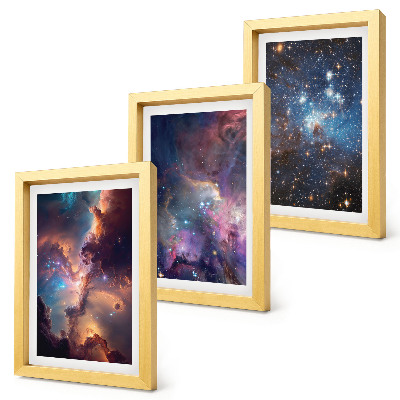 Lot de 3 tableaux Paysages spatiaux avec étoiles et nébuleuses