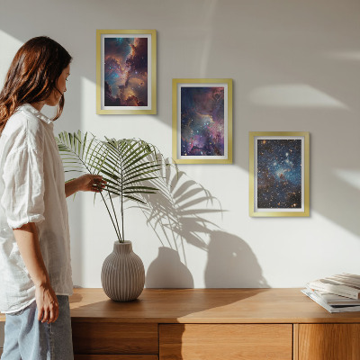 Lot de 3 tableaux Paysages spatiaux avec étoiles et nébuleuses