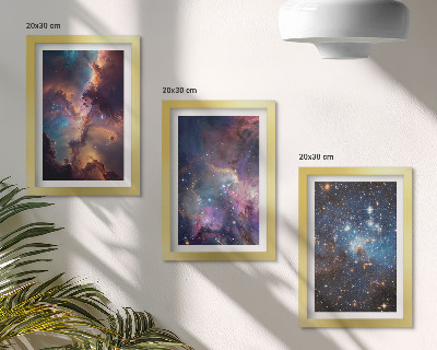 Lot de 3 tableaux Paysages spatiaux avec étoiles et nébuleuses