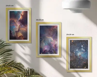 Lot de 3 tableaux représentant des paysages spatiaux avec étoiles et nébuleuses