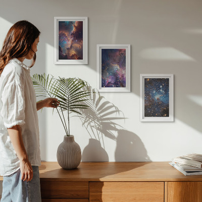 Lot de 3 tableaux Paysages spatiaux avec étoiles et nébuleuses