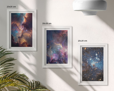 Lot de 3 tableaux Paysages spatiaux avec étoiles et nébuleuses