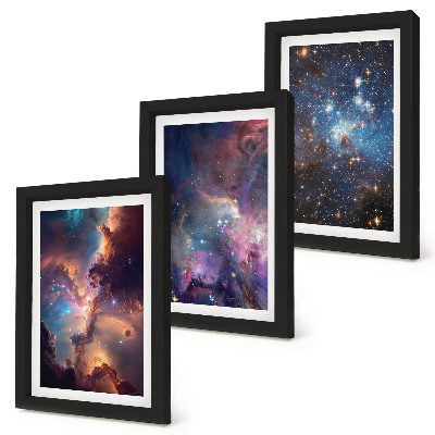 Lot de 3 tableaux Paysages spatiaux avec étoiles et nébuleuses