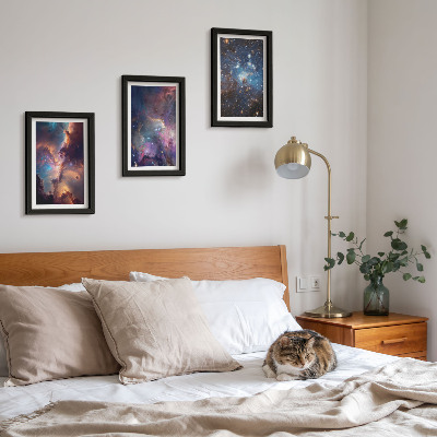 Lot de 3 tableaux Paysages spatiaux avec étoiles et nébuleuses