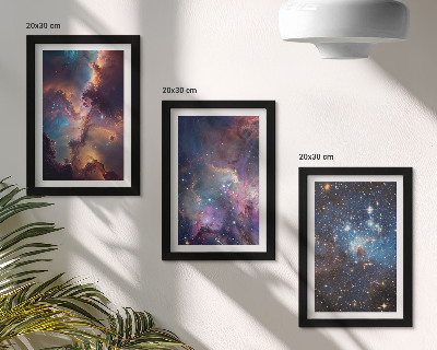 Lot de 3 tableaux Paysages spatiaux avec étoiles et nébuleuses