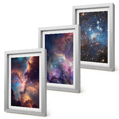 Lot de 3 tableaux Paysages spatiaux avec étoiles et nébuleuses