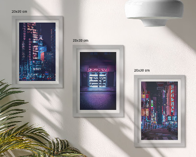 Ensemble de 3 tableaux Ville nocturne avec des néons et une entrée de cinéma