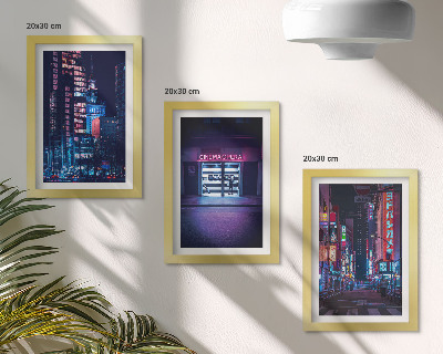 Ensemble de 3 tableaux Ville nocturne avec des néons et une entrée de cinéma
