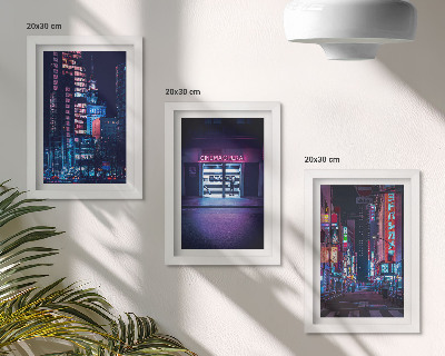 Ensemble de 3 tableaux Ville nocturne avec des néons et une entrée de cinéma
