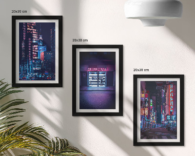 Ensemble de 3 tableaux Ville nocturne avec des néons et une entrée de cinéma