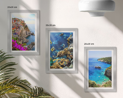 Lot de 3 tableaux Vue sur la mer avec des maisons colorées et un récif corallien