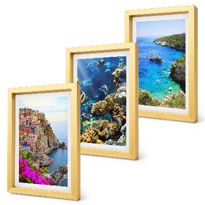 Lot de 3 tableaux Vue sur la mer avec des maisons colorées et un récif corallien