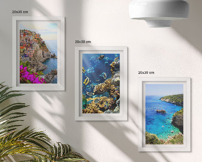 Lot de 3 tableaux Vue sur la mer avec des maisons colorées et un récif corallien