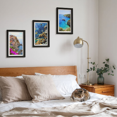 Lot de 3 tableaux Vue sur la mer avec des maisons colorées et un récif corallien