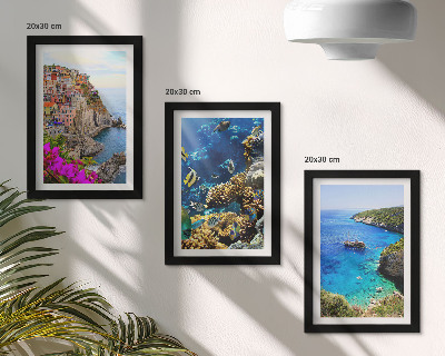 Lot de 3 tableaux Vue sur la mer avec des maisons colorées et un récif corallien