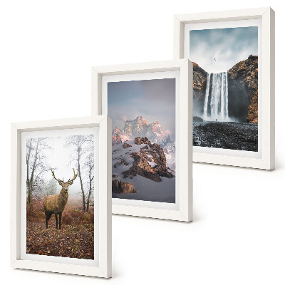 Lot de 3 tableaux Paysages naturels sauvages, montagnes, cerfs et cascades