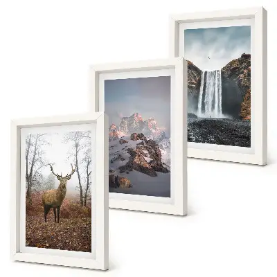 Lot de 3 tableaux représentant des paysages naturels sauvages avec des montagnes, des cerfs et des cascades