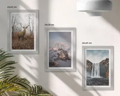 Lot de 3 tableaux représentant des paysages naturels sauvages avec des montagnes, des cerfs et des cascades