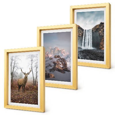 Lot de 3 tableaux Paysages naturels sauvages, montagnes, cerfs et cascades