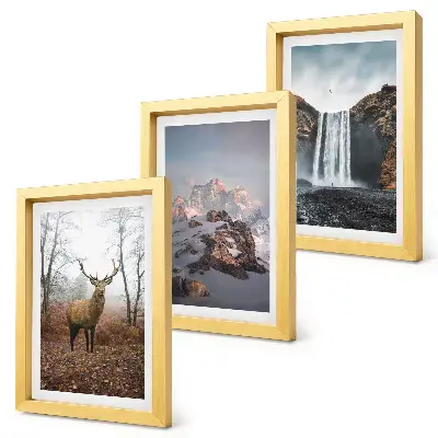 Lot de 3 tableaux représentant des paysages naturels sauvages avec des montagnes, des cerfs et des cascades