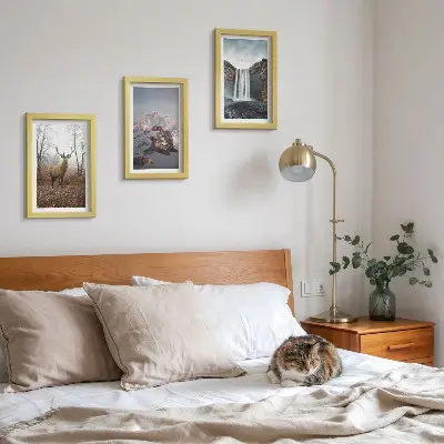 Lot de 3 tableaux représentant des paysages naturels sauvages avec des montagnes, des cerfs et des cascades