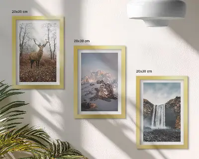 Lot de 3 tableaux représentant des paysages naturels sauvages avec des montagnes, des cerfs et des cascades