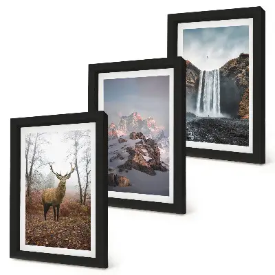 Lot de 3 tableaux représentant des paysages naturels sauvages avec des montagnes, des cerfs et des cascades