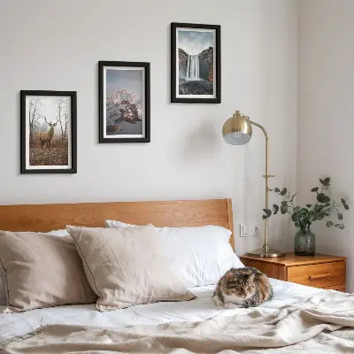 Lot de 3 tableaux représentant des paysages naturels sauvages avec des montagnes, des cerfs et des cascades