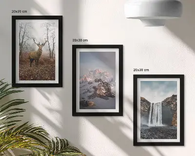 Lot de 3 tableaux représentant des paysages naturels sauvages avec des montagnes, des cerfs et des cascades
