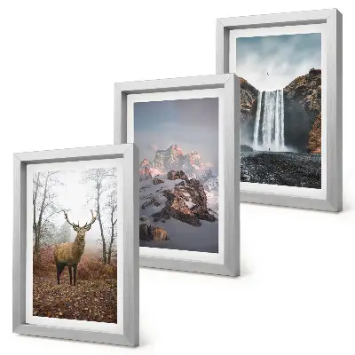 Lot de 3 tableaux représentant des paysages naturels sauvages avec des montagnes, des cerfs et des cascades
