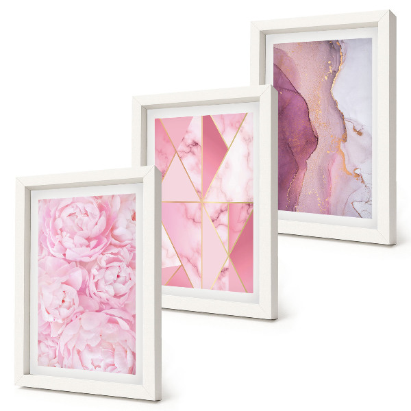 Mur de cadres Motifs géométriques de pivoines roses