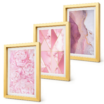 Mur de cadres Motifs géométriques de pivoines roses