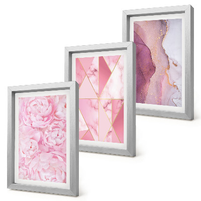Mur de cadres Motifs géométriques de pivoines roses