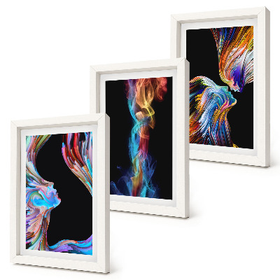 Lot de 3 tableaux Abstractions colorées avec des visages et des formes dynamiques
