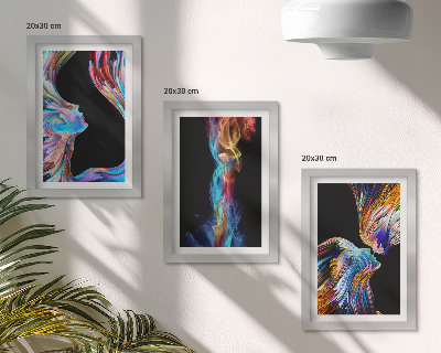 Lot de 3 tableaux Abstractions colorées avec des visages et des formes dynamiques