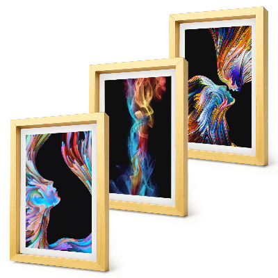 Lot de 3 tableaux Abstractions colorées avec des visages et des formes dynamiques