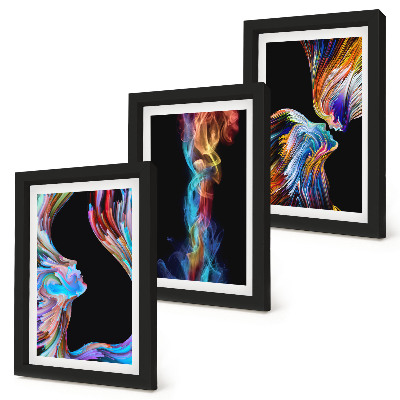 Lot de 3 tableaux Abstractions colorées avec des visages et des formes dynamiques