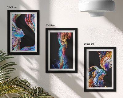 Lot de 3 tableaux Abstractions colorées avec des visages et des formes dynamiques