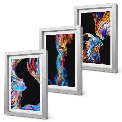Lot de 3 tableaux Abstractions colorées avec des visages et des formes dynamiques
