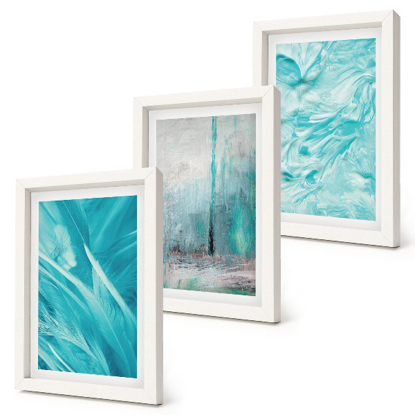 Ensemble de 3 tableaux Nuances de bleu dans des motifs abstraits délicats