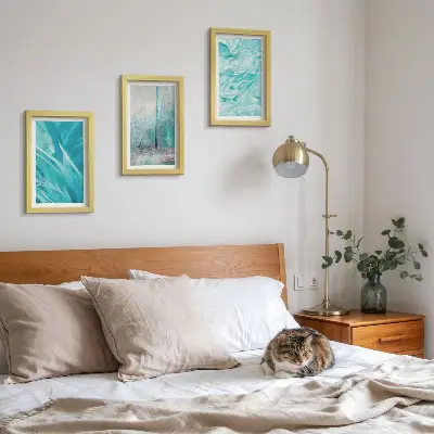 Ensemble de 3 tableaux motifs abstraits aux nuances de bleu délicates