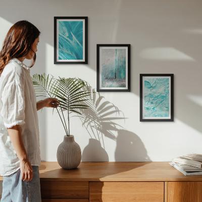 Ensemble de 3 tableaux Nuances de bleu dans des motifs abstraits délicats