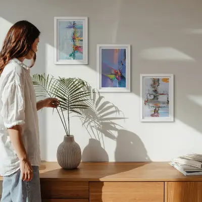Mur de cadres avec compositions de peinture abstraite