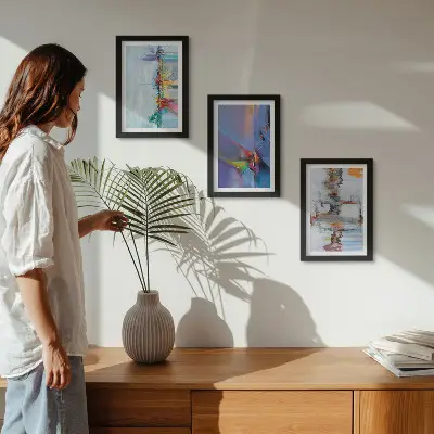 Mur de cadres avec compositions de peinture abstraite