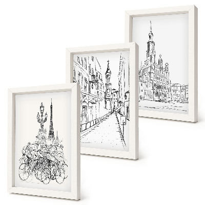 Lot de 3 tableaux Dessins simples de vues de la ville