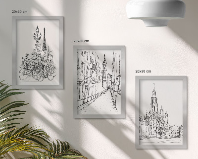 Lot de 3 tableaux Dessins simples de vues de la ville